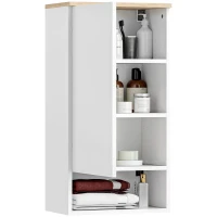 HOMCOM Wandmontierter Badezimmerschrank, Wandschrank für Badezimmer mit verstellbaren Ablagen, offenem Fach, Holz, Weiß(m-10)