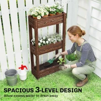 Outsunny 3-Tier Wooden Raised Planter, Raised Garden Bed on Legs with Drainage Holes and Bed Liner, Elevated Garden Planter(m-4)