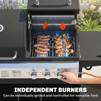 Outsunny 2+1 Burner Hybrid Dual Fuel BBQ Gas Grill, 2-in-1 Propane & Charcoal Barbecue Grill Smoker Combo with Wheels, Black(m-6)