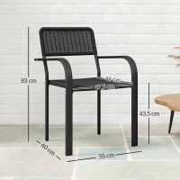 Outsunny Conjunto de 4 Cadeiras de Jardim Exterior Empilháveis com Apoios de Braços Encosto e Estrutura de Aço 55x60x83 cm Preto(m-3)
