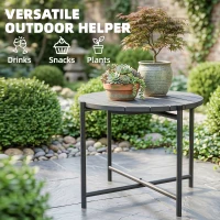Outsunny 54 cm Round Outdoor Side Table, Industrial Small Garden Table with Slatted Wood Top and Metal Frame, Dark Grey(m-5)