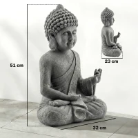 Outsunny Statue de Jardin, Sculpture de Bouddha Assis en Oxyde de Magnésium, Décoration Spirituelle 32 x 23 x 51 cm, Gris Foncé(m-3)