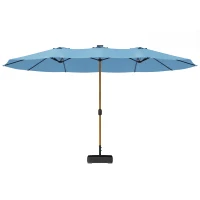 Outsunny Parasol de jardin double 5 x 3 m parasol de jardin extérieur avec base incluse, manivelle, protection UV, bleu(m-1)