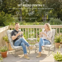 Outsunny Set de grădină 3 piese cu 2 scaune lounge, masă de cafea și perne pentru exterior, patio, balcon, Gri deschis(m-8)