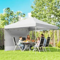 Outsunny Carpa Plegable Pop-up 3x3 m con Pared Lateral UPF50+ Altura Ajustable Empuje Central Bolsa de Transporte Blanco(m-2)