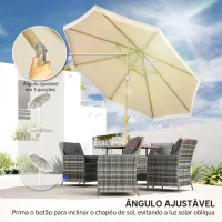 Outsunny Chapéu de Sol Exterior Ø265x244 cm Chapéu de Sol de Jardim com Ângulo Ajustável Manivela Franjas de Estilo Boho Creme(m-4)