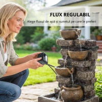 Outsunny Fântână de grădină cu iluminare LED pompă fântână decorativă în cascadă cu 5 niveluri flux reglabil maro rustic(m-5)