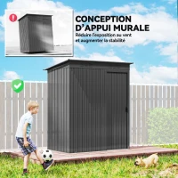 Outsunny Abri de jardin en métal 1,37 m², cabane de jardin, 2 paires de gants, porte coulissante, 159x106x181cm, gris foncé(m-6)
