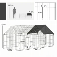 PawHut Rabbit Run with Protective Cover for  Small Animals, Chickens, Guinea Pigs, Tortoises, 180 x 75 x 75 cm, Black(m-3)