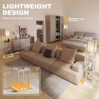 HOMCOM 3-Tier Floor Lamp with Shelves and Storage, Modern Corner Standing Lamp with Lampshade, Reading Light with Foot Switch for Living Room, Bedroom, Home Office, Bulb not Included, Oak(m-8)