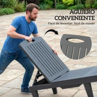 Outsunny Conjunto de 2 Tumbonas Reclinables de Plástico PP con Bandeja Lateral Respaldo Ajustable 5 Niveles 192x57x28,5 cm Gris(m-8)
