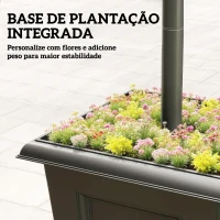 Outsunny Candeeiro Solar de Jardim com Floreiras 3 Cabeças Impermeável IP44 Ligação/Desligamento Automático e Altura Ajustável 52x52x185 cm Preto(m-6)