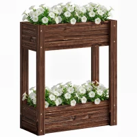 Outsunny 2-Tier Wooden Raised Planter, Raised Garden Bed on Legs with Drainage Holes and Bed Liner, Elevated Garden Planter(m-10)