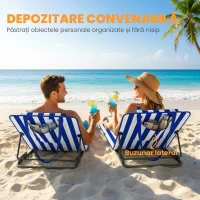 Outsunny Set 2 Saltele de Plajă cu Spătar Reglabil pe 4 Nivele, din Oțel și Poliester, 154x57x52 cm, Albastru și Alb(m-7)