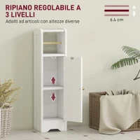 HOMCOM Mobile Porta Carta Igienica in Legno con Armadietto con Ripiano Interno Regolabile, 21x20x79 cm, Bianco(m-5)