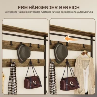 HOMCOM 6-in-1 Garderobenständer mit Schuhregal, Industrie-Stil, 10 Haken, 2 Stoffschubladen, Metall, Braun(m-5)