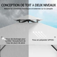 Outsunny Tonnelle de jardin extérieur 3x3m pavillon de jardin, toit double, rideaux, crochets de plafond, cadre en métal, crème(m-4)