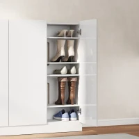 HOMCOM Schoenenkast met 10 planken voor 25-30 paar schoenen, soft-close deuren, wit(m-12)