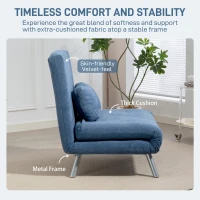HOMCOM 2-in-1 Folding Sofa Bed, Convertible Sleeper Chair Bed with Adjustable Backrest, Velvet-Feel Upholstered Chaise Lounge with Pillow for Living Room, Bedroom, Home Office, Blue(m-6)