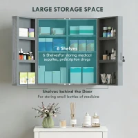 kleankin Szafka medyczna, zamykana szafka na leki z 2 drzwiami i 6 półkami, grafitowy szary(m-5)