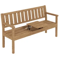 Outsunny Wooden Garden Loveseat with Liftable Table & Shelf, 2-3-Seater Outdoor Bench, Fir Wood Jack and Jill Garden Seat, Teak(m-1)