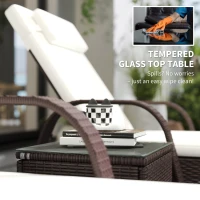 Outsunny Rattan Sun Loungers for Garden Set of 2 with Side Table, Garden Recliner Sunbeds with Adjustable Back, Wheels, Cushions and Headrest, 3 Pieces Garden Furniture Set for Outdoor, Patio, Brown(m-8)