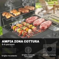 Outsunny Barbecue a Carbone a Rotelle con Griglia Regolabile e Ripiani Pieghevoli, in Acciaio e PP, 133.5x65x110 cm, Nero(m-4)