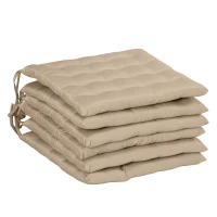 Outsunny Conjunto de 6 Almofadas para Cadeiras de Jantar 40x40 cm 6 peças Almofadas para Cadeiras de Jardim Acolchoadas com Fitas Cáqui(m-7)