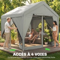 Outsunny Tonnelle de jardin pavillon de jardin hydrofuge structure robuste en acier galvanisé avec toit double pente 3x3m gris(m-6)