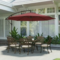 Outsunny 3 m Overhanging Cantilever Parasol, with Cross Base - Wine Red(m-8)