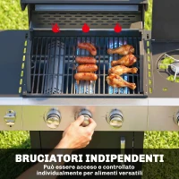 Outsunny Barbecue a Gas con 3 Fuochi e Bruciatore Laterale, 109x50x109 cm, Nero(m-5)