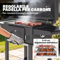 Outsunny Barbecue a Carbone, Affumicatore Portatile con Ventilazione, Termometro e Mensole Laterali, Nero(m-5)