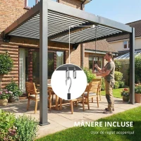 Outsunny Pergolă aprox. 3x3 m acoperiș terasă din aluminiu cu lamele reglabile, montare pe perete, gri închis(m-4)