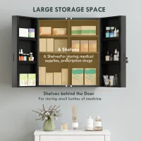 kleankin Szafka medyczna, zamykana szafka na leki z 2 drzwiami i 6 półkami, czarny(m-5)