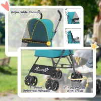 PawHut Dog Stroller, Foldable Cat Dog Pram for Miniature Breeds, Pet Stroller with Brake, Mesh Windows, Dark Green(m-6)