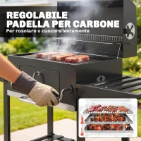 Outsunny Barbecue a Carbone a Rotelle con Griglia Regolabile e Ripiani Pieghevoli, in Acciaio e PP, 133.5x65x110 cm, Nero(m-5)