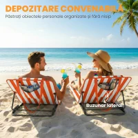 Outsunny Set 2 Șezlonguri Pliabile Portabile pentru Plajă, Spătar Reglabil, Portocaliu.(m-7)