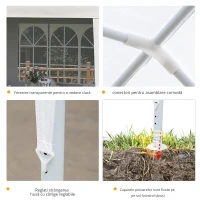 Outsunny Foișor de Grădină cu Pereți Laterali Demontabili, 4 Ferestre și 12 Orificii de Drenaj, 5.85x2.95x2.55 m, Alb(m-4)