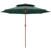 Outsunny 2.7 m Garden Parasol with Double Top Outdoor Market Table Umbrella with Crank System, Green(m-11)