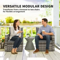 Outsunny Rattanowa sofa 2-osobowa z poduszkami, składane boczne stoliki, jasnoszary(m-4)