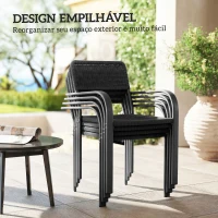 Outsunny Conjunto de 4 Cadeiras de Jardim Exterior Empilháveis com Apoios de Braços Encosto e Estrutura de Aço 55x60x83 cm Preto(m-7)