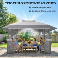 Outsunny Tenda Dobrável 4x4 m Pop-up com Duplo Teto, 4 Laterais de Rede, Altura Ajustável, Bolsa de Transporte, UPF30+, Cinzento(m-4)