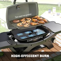 Outsunny Grill gazowy 3,3 kW Stołowy grill z 1 palnikiem składane boczne stoliki ruszty żeliwne wyjmowana taca na tłuszcz(m-4)