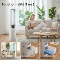 HOMCOM Refroidisseur d'air par évaporation portable 3 en 1 humidificateur et ventilateur, 2 blocs réfrigérants, blanc(m-4)