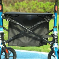 HOMCOM Folding Rollator Walker with Seat, Backrest, Lightweight Walking Frame with Storage Bag, Dual Brakes, Adjustable Handle Height, Suspension System, 4 Wheeled Walker for Seniors, Blue(m-14)