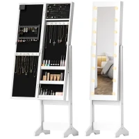 HOMCOM Armoire à bijoux armoire de rangement sur pieds boîte à bijoux avec miroir multi-rangements éclairage LED blanc(m-1)