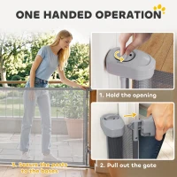 PawHut Retractable Dog Gate, Extends to 300 cm Wide & 104 cm Tall, Mesh Pet Gate Single Hand Operation, for Stairs Doorways(m-5)