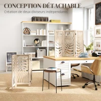 HOMCOM Paravent interieur en bois 3 panneaux 120 x 170 cm, pliable et portable, motif de feuille, design amovible, bois naturel(m-4)
