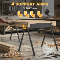HOMCOM Set mit 2 zusammenklappbaren Sägeböcken, höhenverstellbar für 2x4-Holz, mit Griff, Haken, trägt bis zu 500 kg, Schwarz(m-4)
