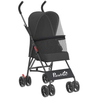 PawHut Dog Stroller, Foldable Cat Dog Pram for Miniature Breeds, Pet Stroller with Brake, Mesh Windows, Black(m-1)